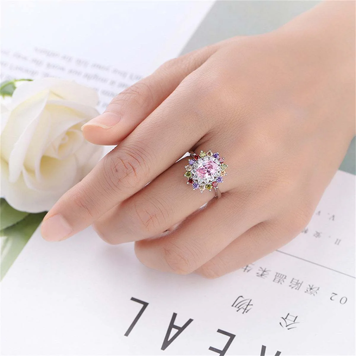 Pink Crystal & Cubic Zirconia Silvertone Oval-Cut Ring - Image 6