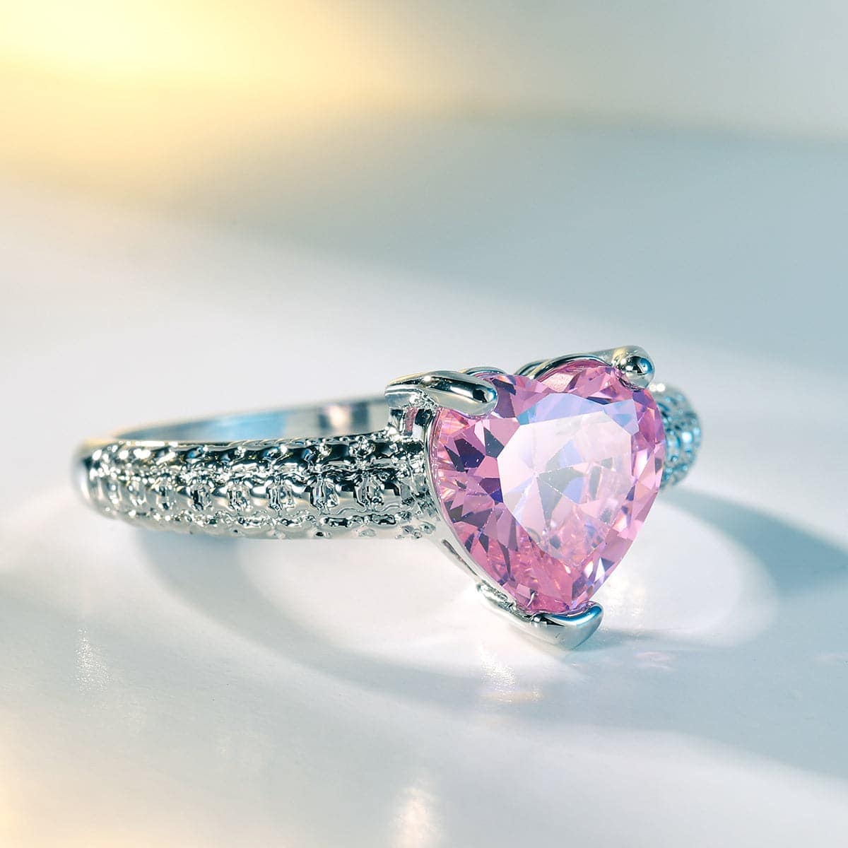 Pink Crystal & Silvertone Heart Ring - Image 6