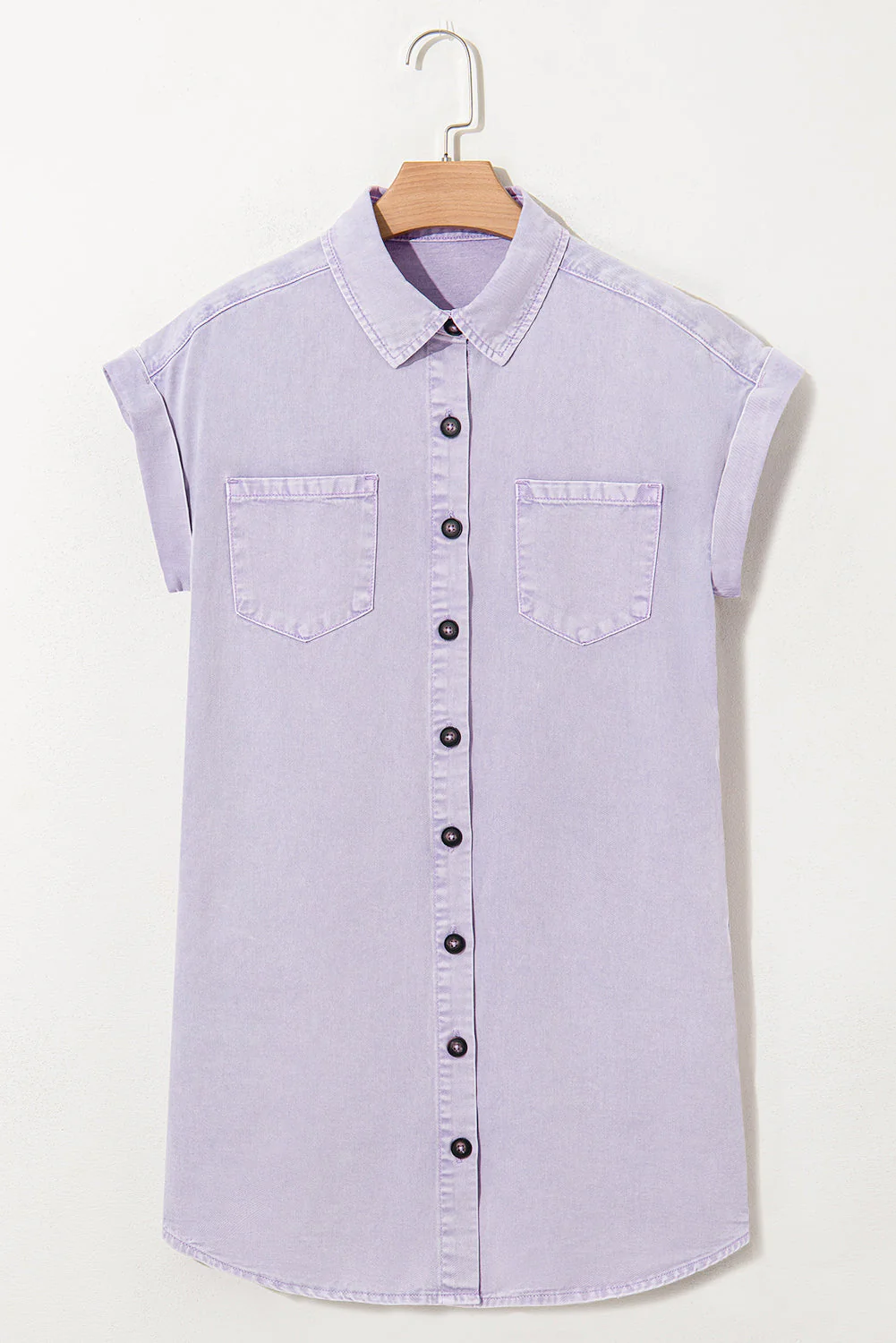 Pink Double Chest Pocket Denim Shirt Dress - Image 14