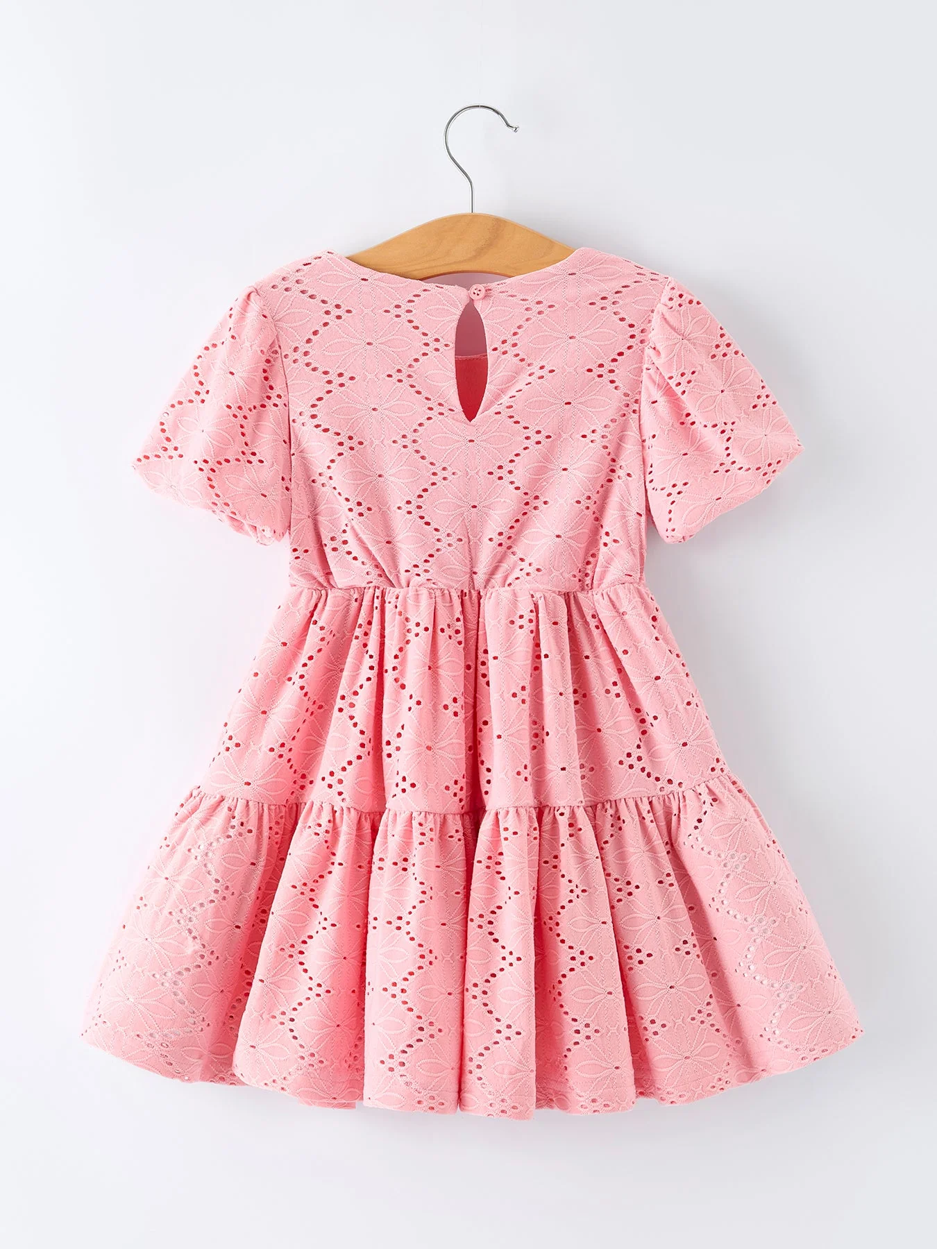 Pink Eyelet Embroidered Girl Short Sleeve Dress - Image 2