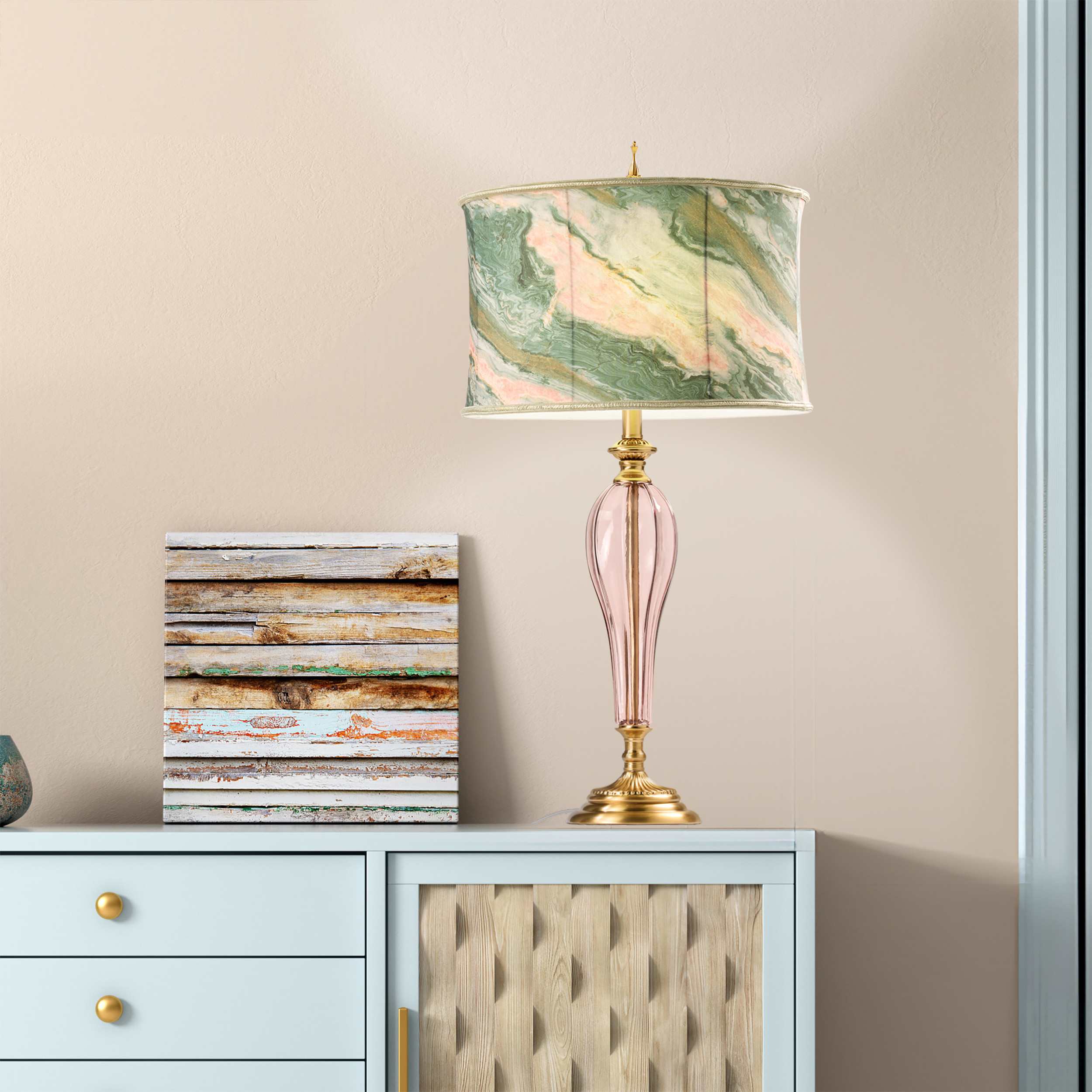River of Goods Pink Glass and Marble Prints in Greens and Pinks for the Print of the Shade - Image 2