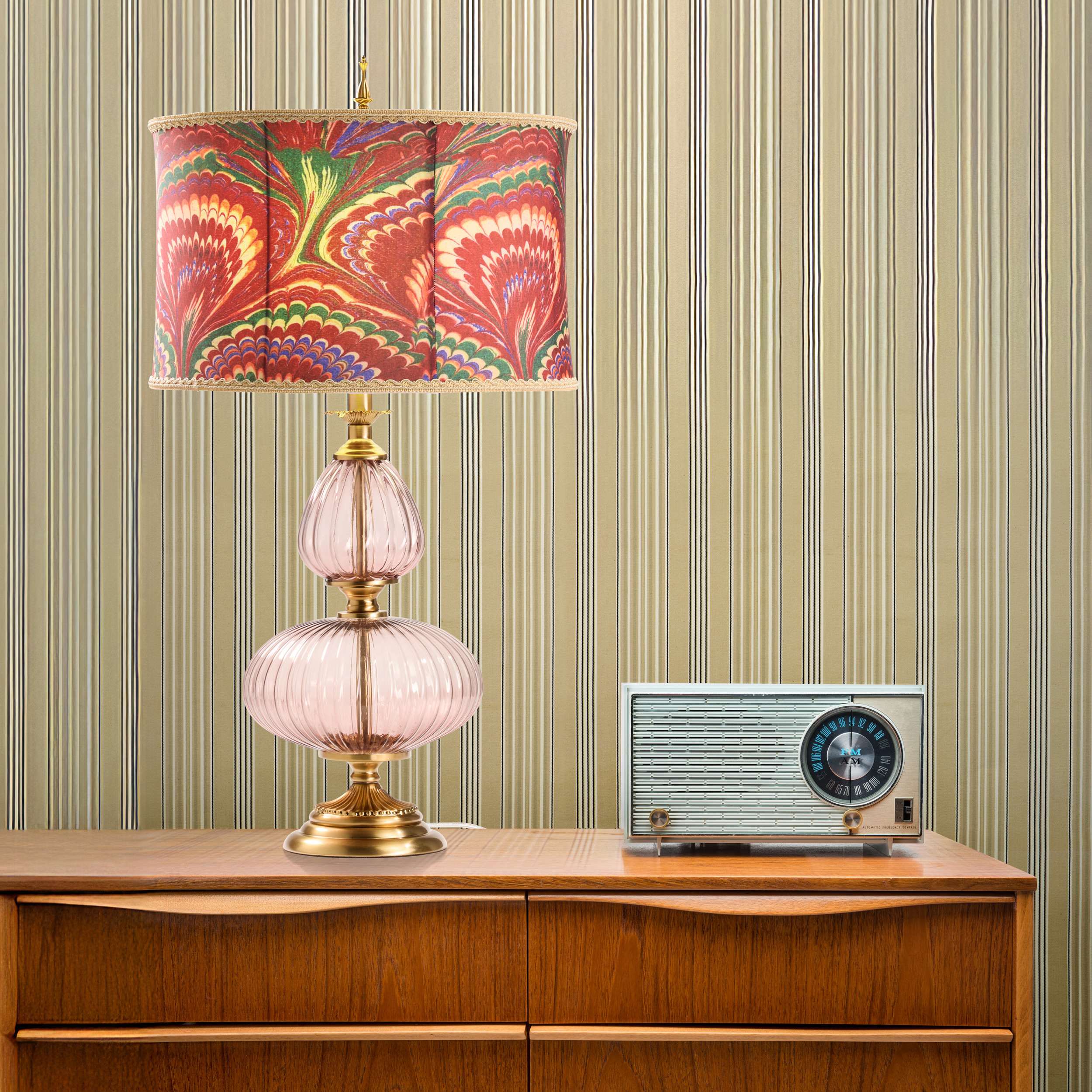 River of Goods Pink Glass and Marbled Floral Printing for the Print of the Shade - Image 2