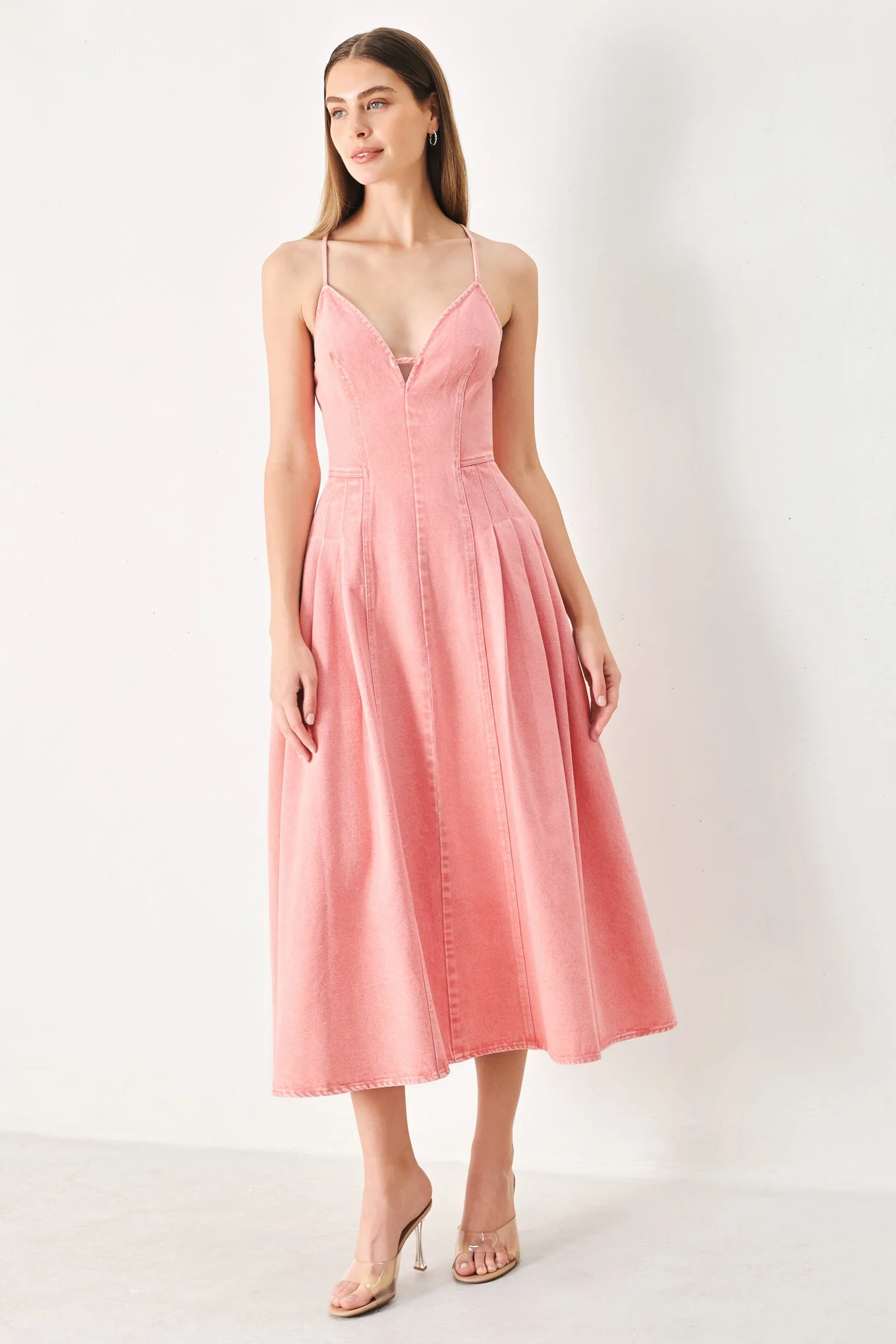 Pink Haze Woven Twill Midi Dress - Image 5