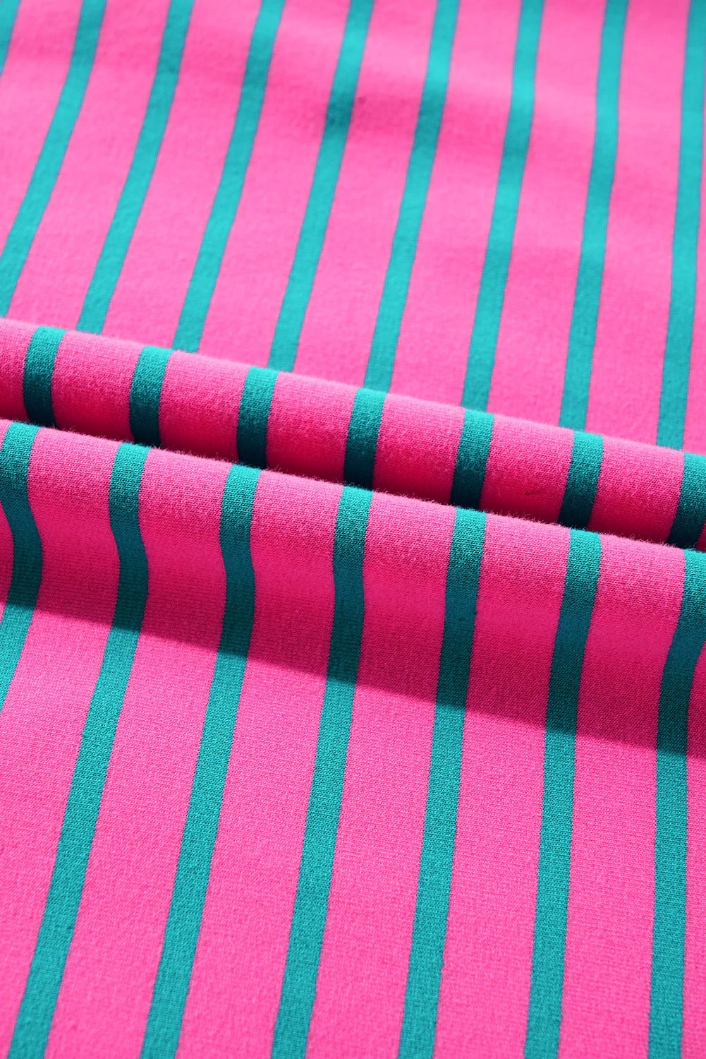 Pink Stripe Collared V Neck Puff Sleeve T Shirt Dress - Image 5
