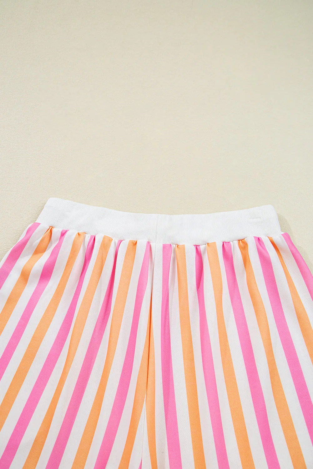 Pink Stripe Drop Shoulder Half Sleeve Loose Tee and Shorts Casual Set - Image 8