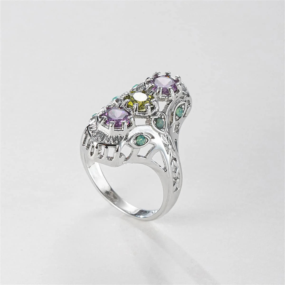 Pink & Yellow Crystal Cubic Zirconia-Accent Openwork Round-Cut Ring - Image 4
