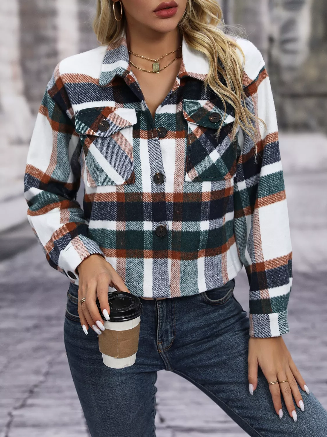 Plaid Button-Up Jacket - Image 8