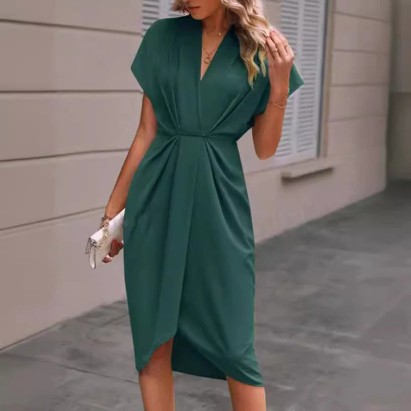 Pleated A-Line Midi Dress – V-Neck Sleeveless Summer Dress - Image 5