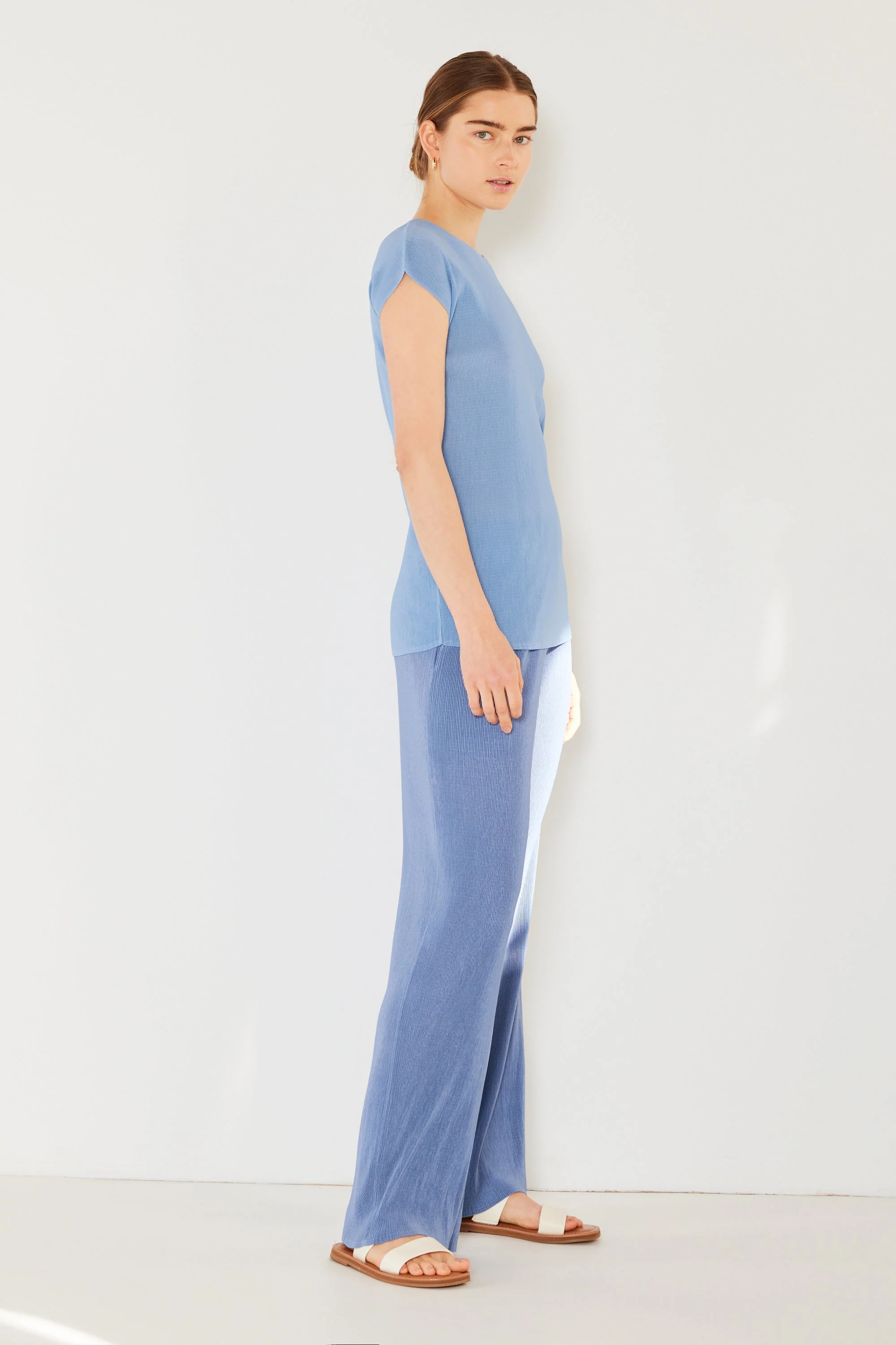 Marina West Pleated Long Pants with Slight Flare (P02BL) - Periwinkle - Image 2