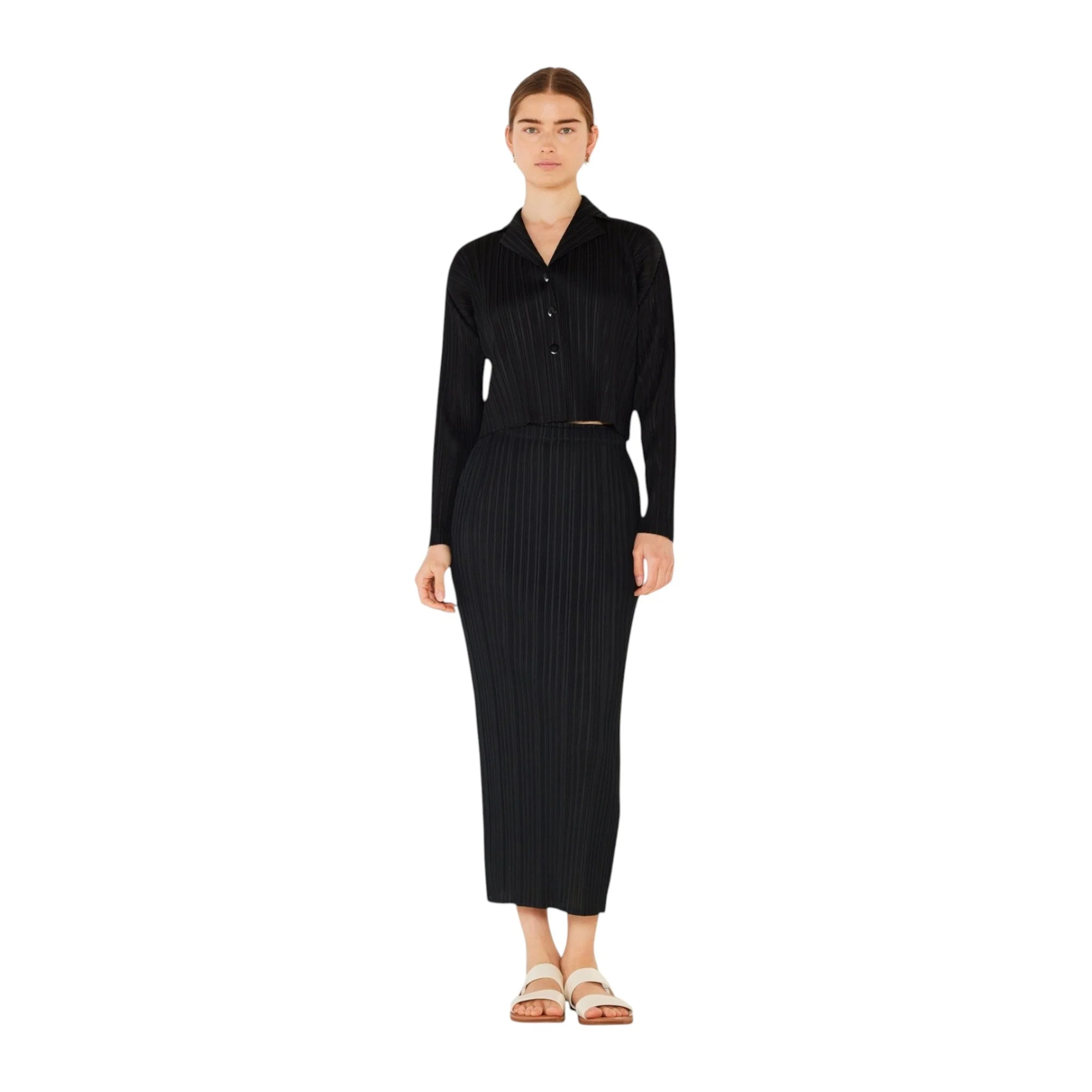 Marina West Pleated Midi Pencil Skirt (SKT01H) - Black