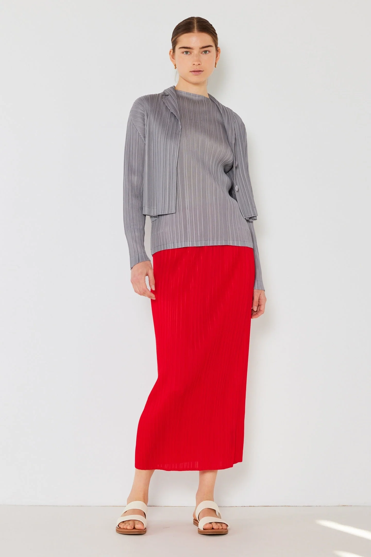 Marina West Pleated Midi Pencil Skirt (SKT01H) - Red - Image 3