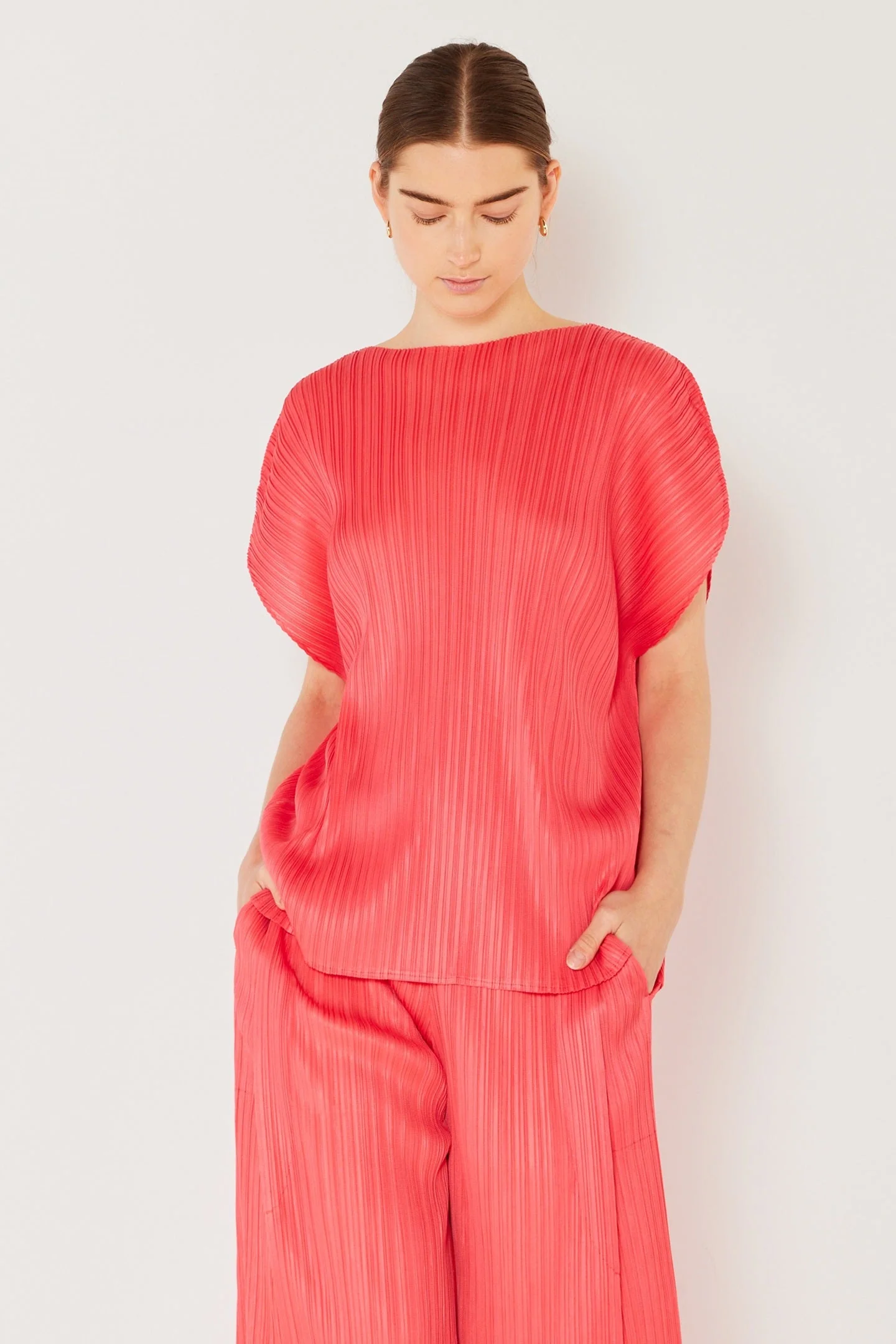Marina West Pleated Oversize Dolman Sleeve Top (T02SR) - Rubine Red - Image 2
