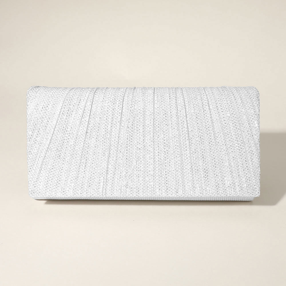Pleated Shimmery Evening Clutch Crossbody Bag - Image 15