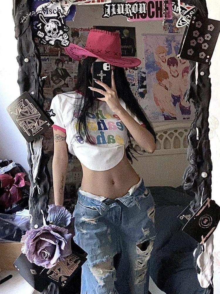 Plus Size American High Street Wide Leg Ripped Denim Women's Summer Retro High Waist Straight-leg Loose Mop Pants Pants - Image 2