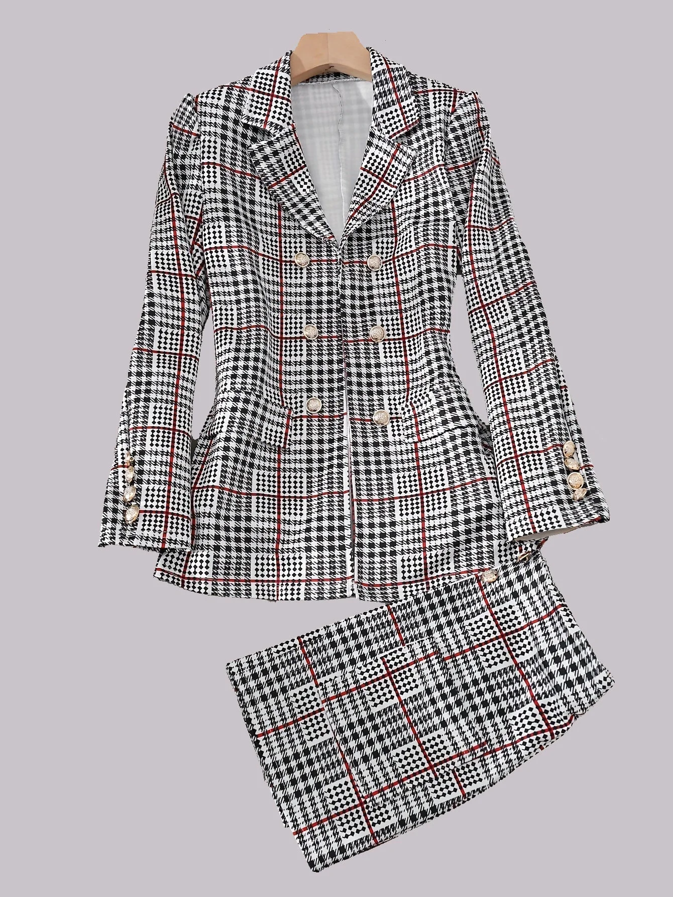 Plus Size Plaid Skirt Suit for Women – Two-Piece Blazer and High Waist Skirt Set - Image 7