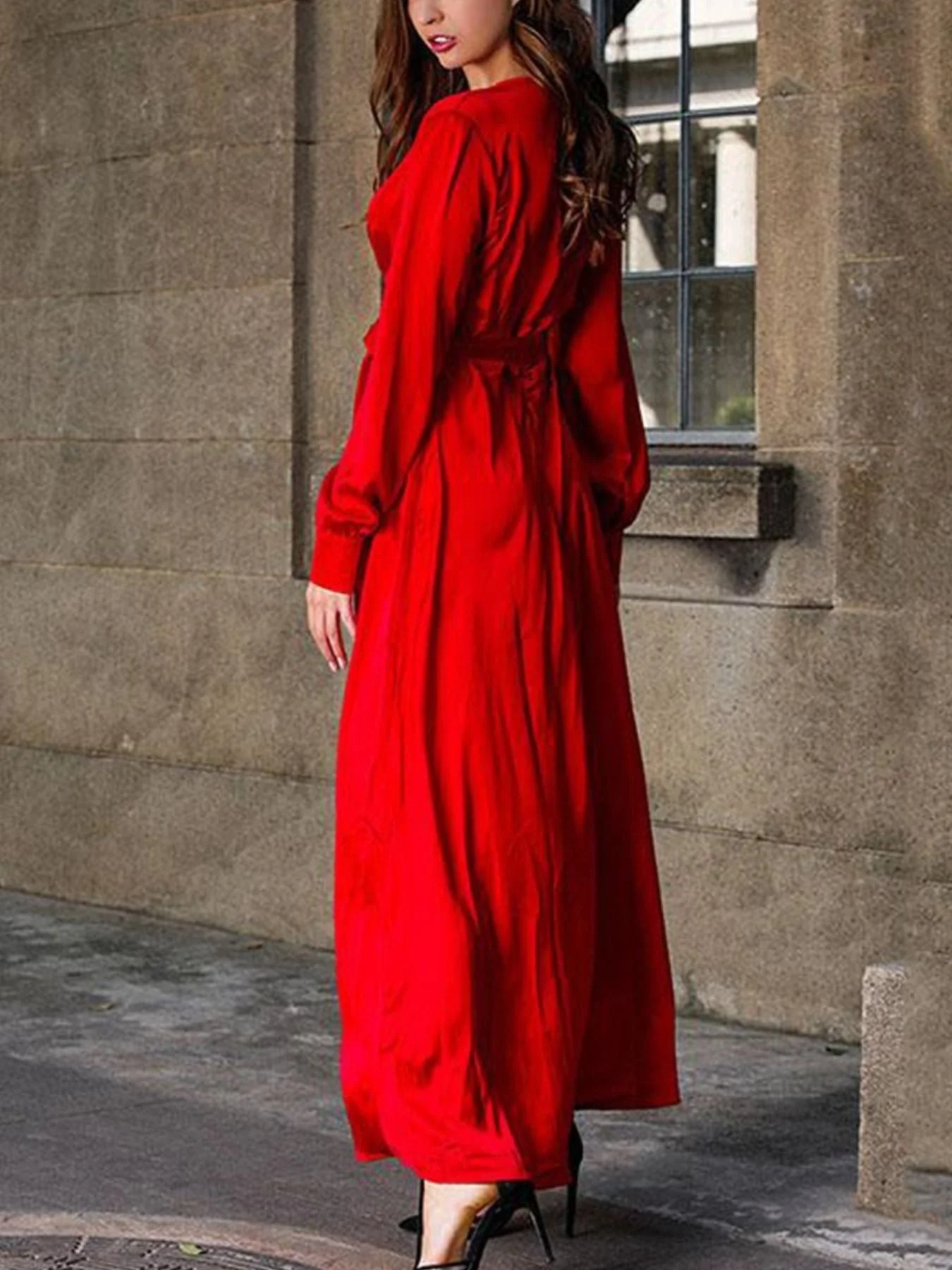 Plus Size Surplice Long Sleeve Slit Maxi Dress - Image 6