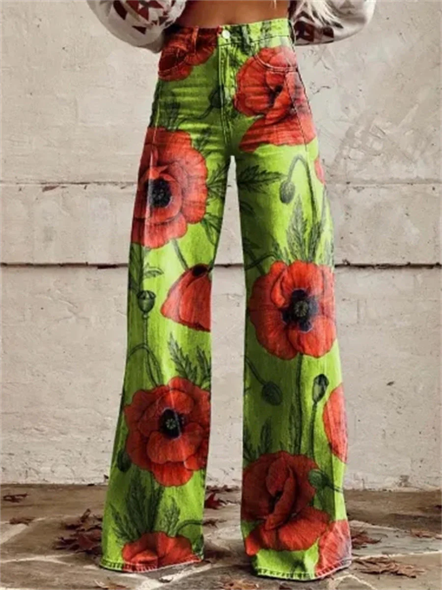 Plus Size Women's Casual Thin Wide Leg Imitation Jeans - Image 13