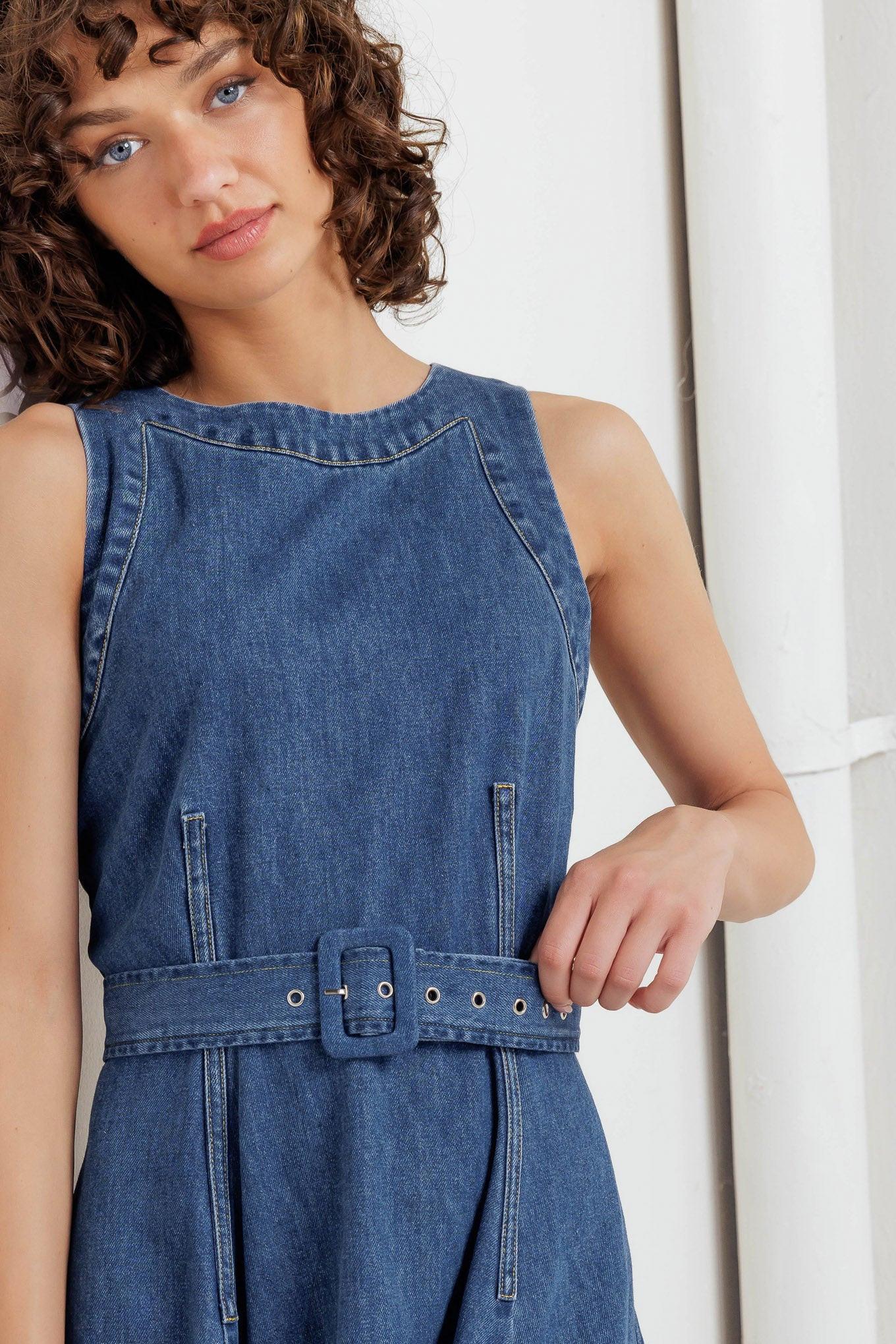 Poet’s Muse Denim Woven Midi Dress - Image 2