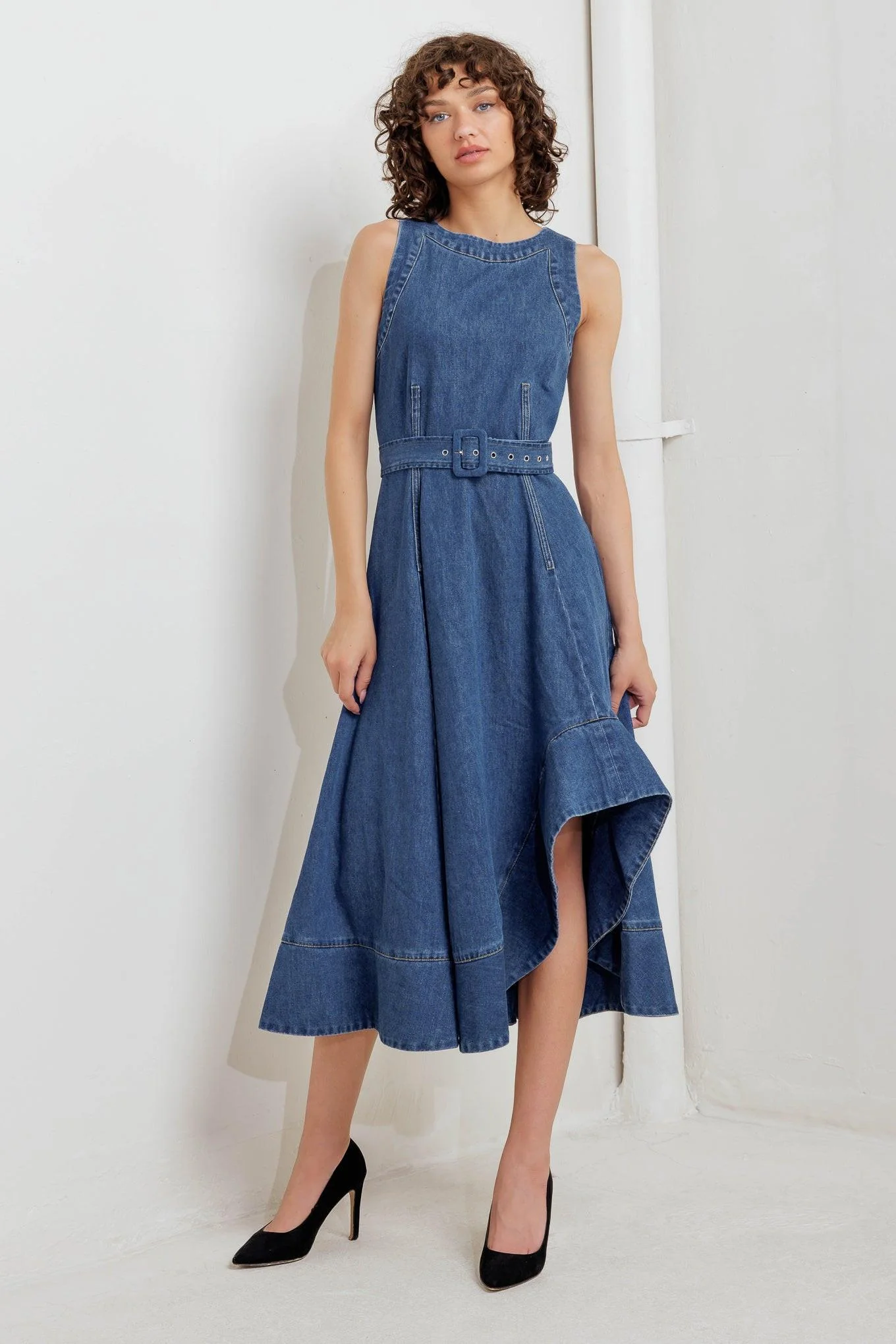 Poet’s Muse Denim Woven Midi Dress - Image 4