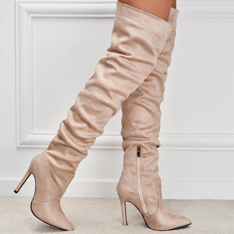 Pointed-Toe Suede Stiletto Boots with High Zipper — European / American Chic - Image 4