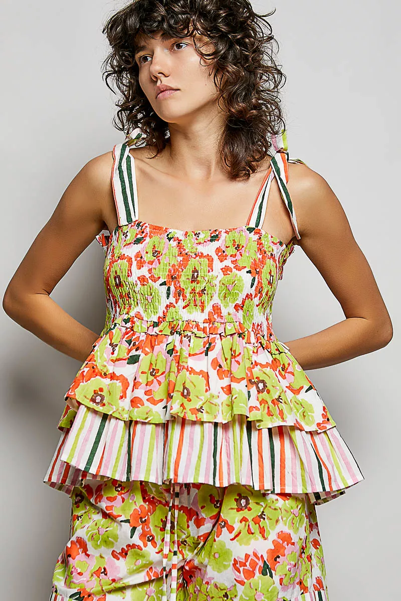 POL Floral Smocked Ruffled Cami with Tie Shoulder Straps - Image 4