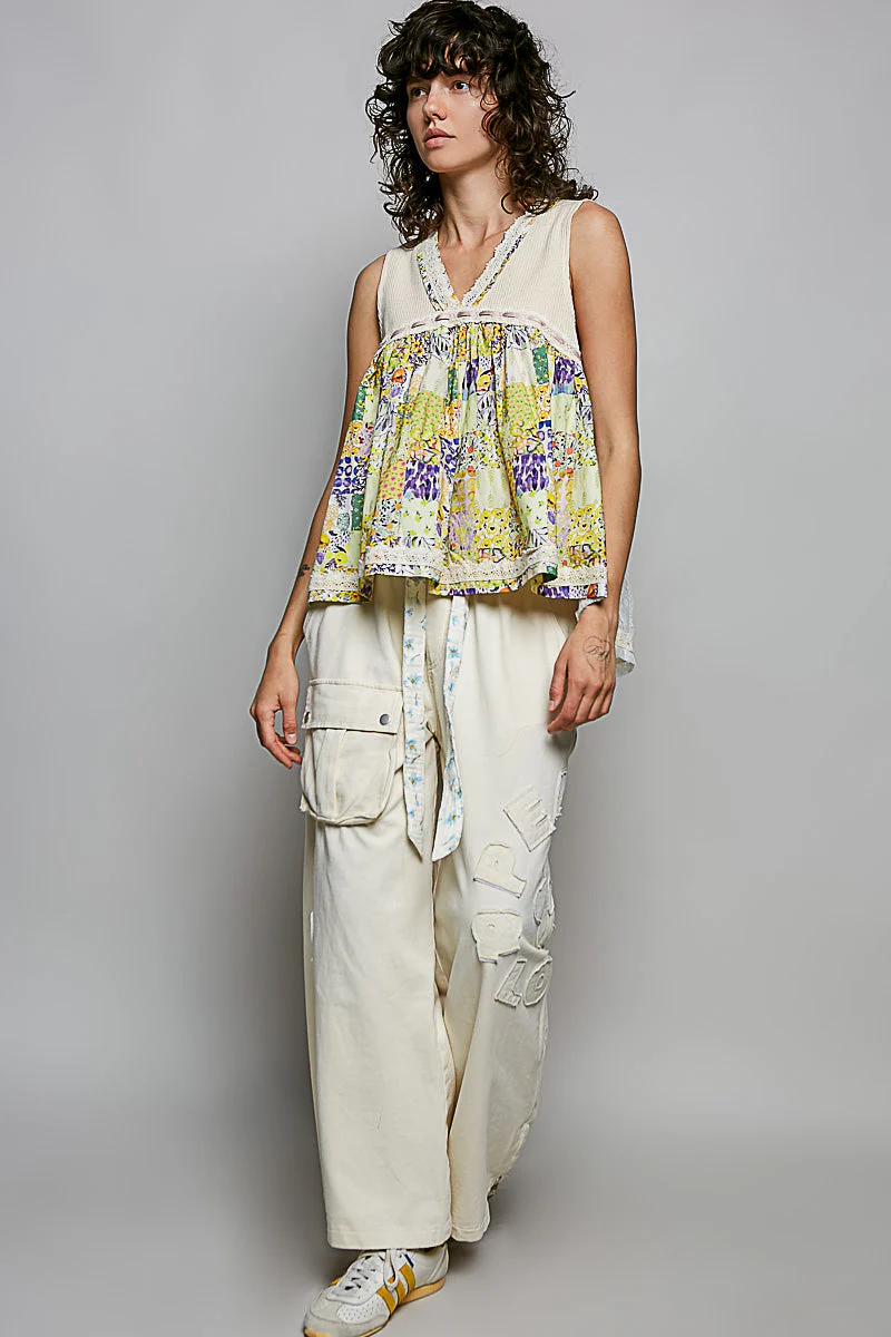 POL Floral V-Neck Sheer Tank with Lace Trim - Image 5