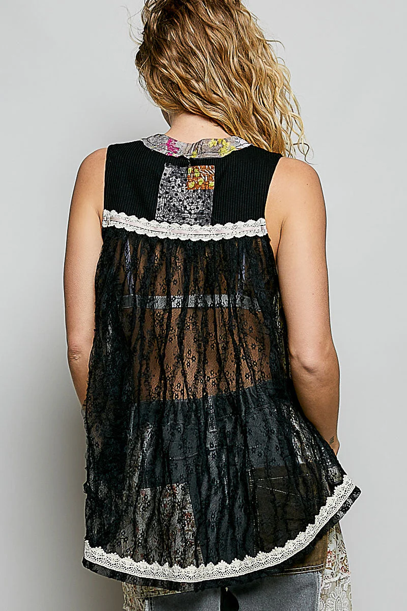 POL Floral V-Neck Sheer Tank with Lace Trim - Image 4