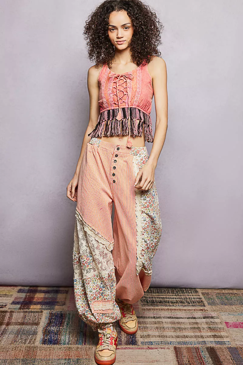 POL Lace-Up Fringe Hem Tank with Lace Detail - Image 5