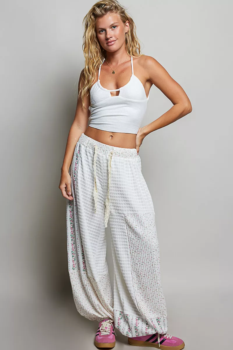 POL Patchwork Mixed Knit Wide Leg Pants - Image 5