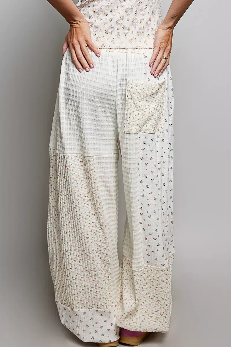 POL Patchwork Mixed Knit Wide Leg Pants - Image 3
