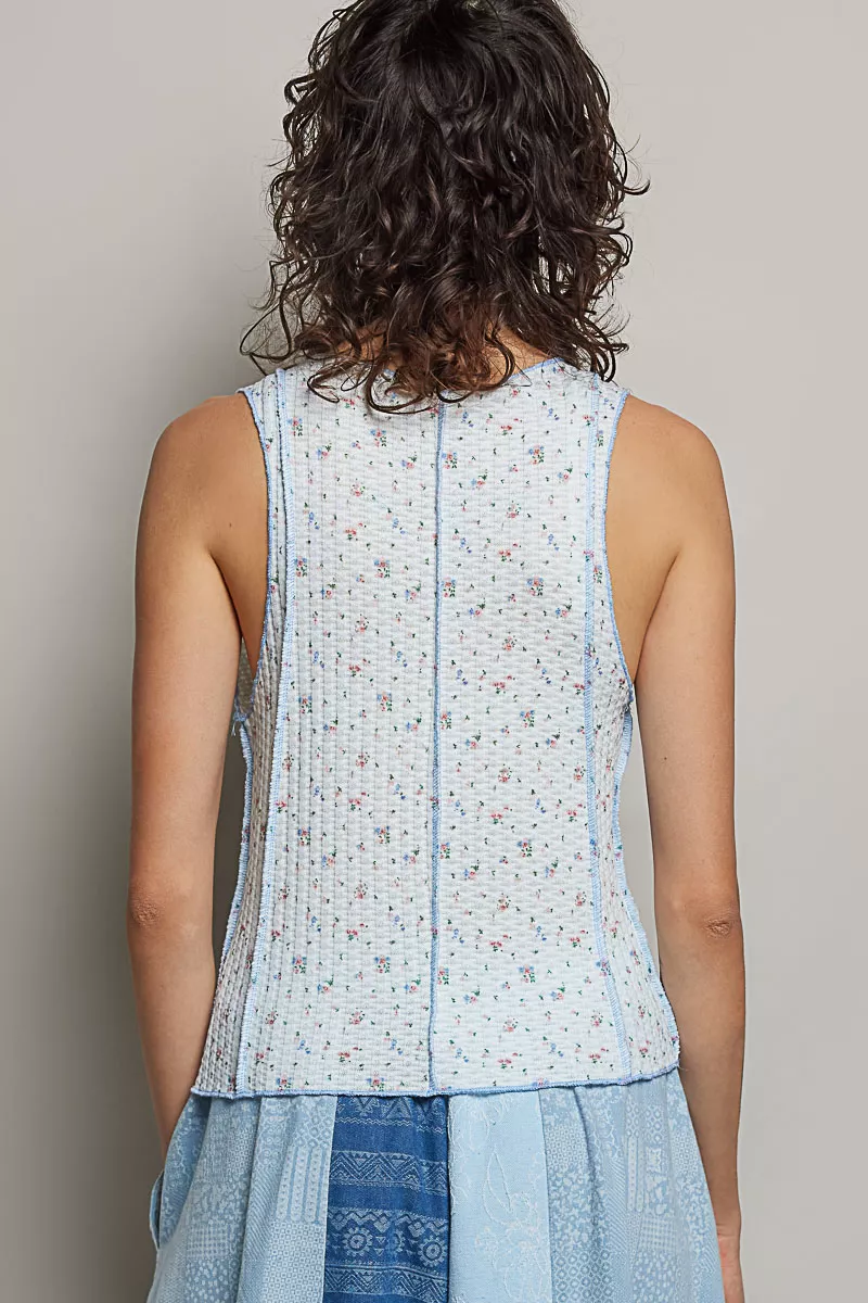 POL Seam detail Floral Round Neck Ribbed Tank - Image 4