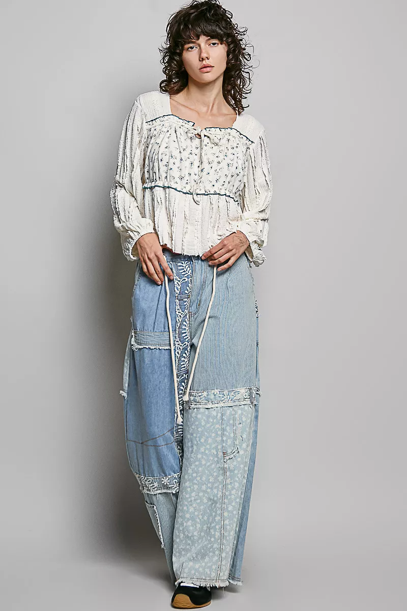 POL Square Neck Lace Long Balloon Sleeve Top - Image 5