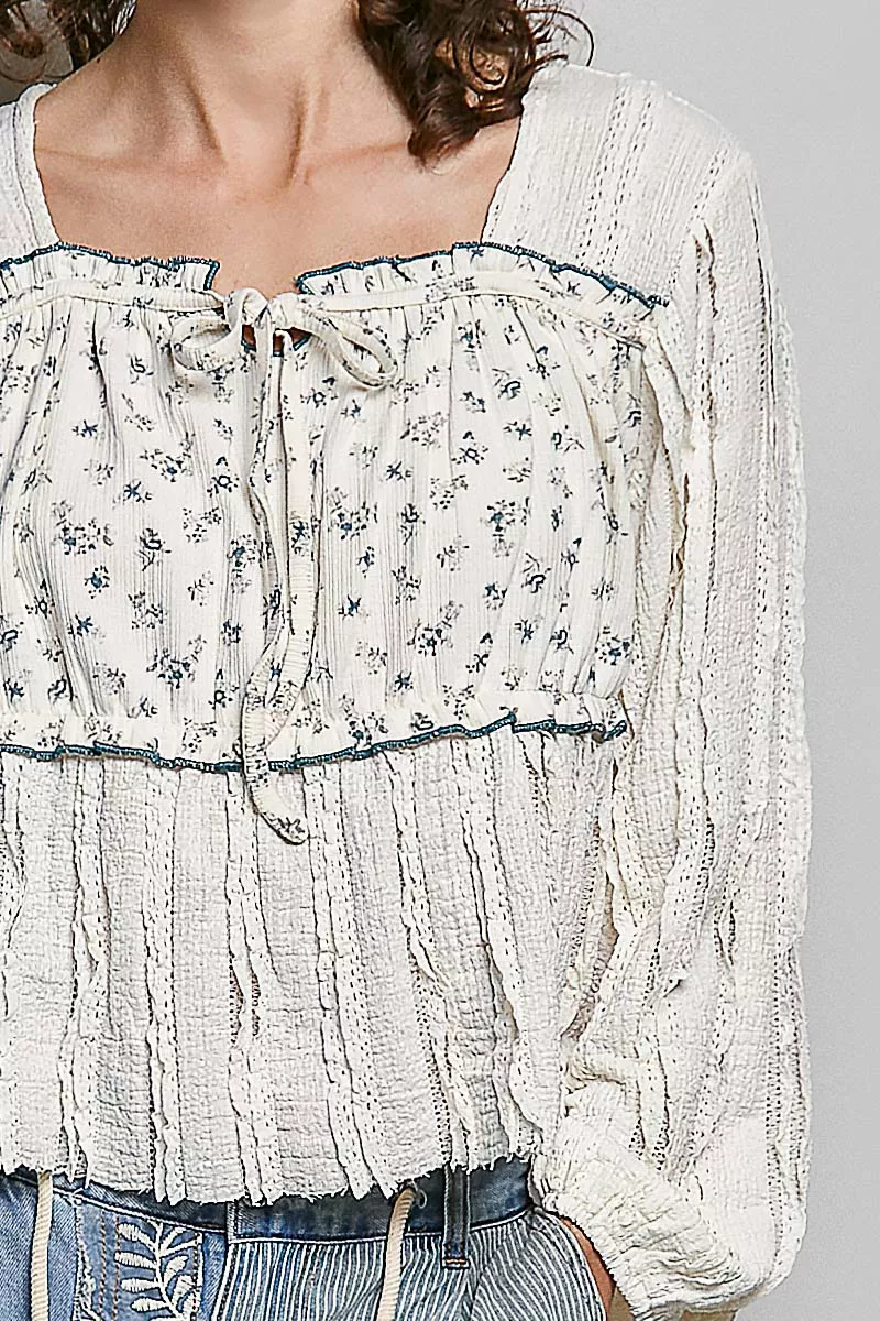 POL Square Neck Lace Long Balloon Sleeve Top - Image 6