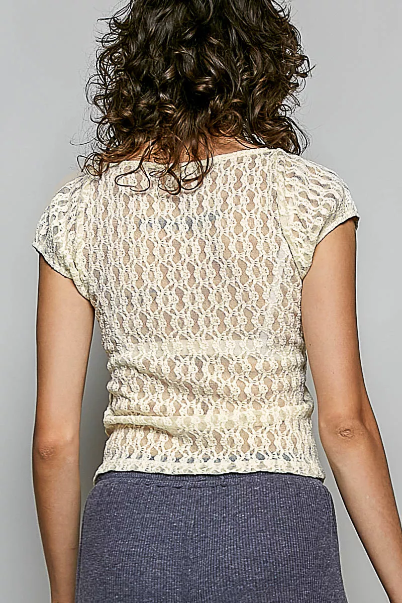 POL Sweetheart Neck Lace Short Sleeve Top - Image 4