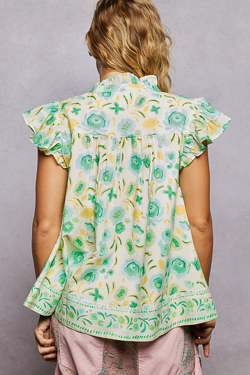 POL Tassel Tied Floral Flutter Sleeve Blouse in Mint - Image 4