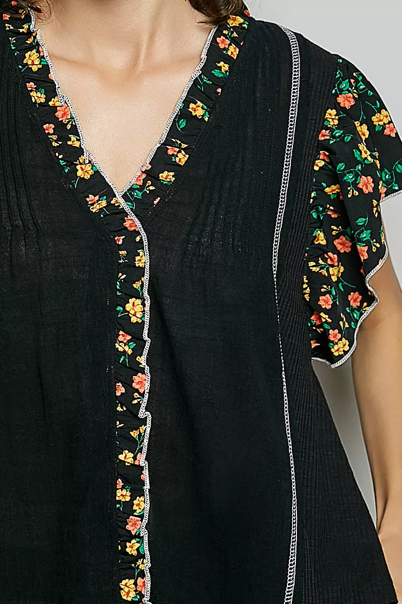 POL V-Neck Floral Ruffle Sleeve Blouse - Image 6