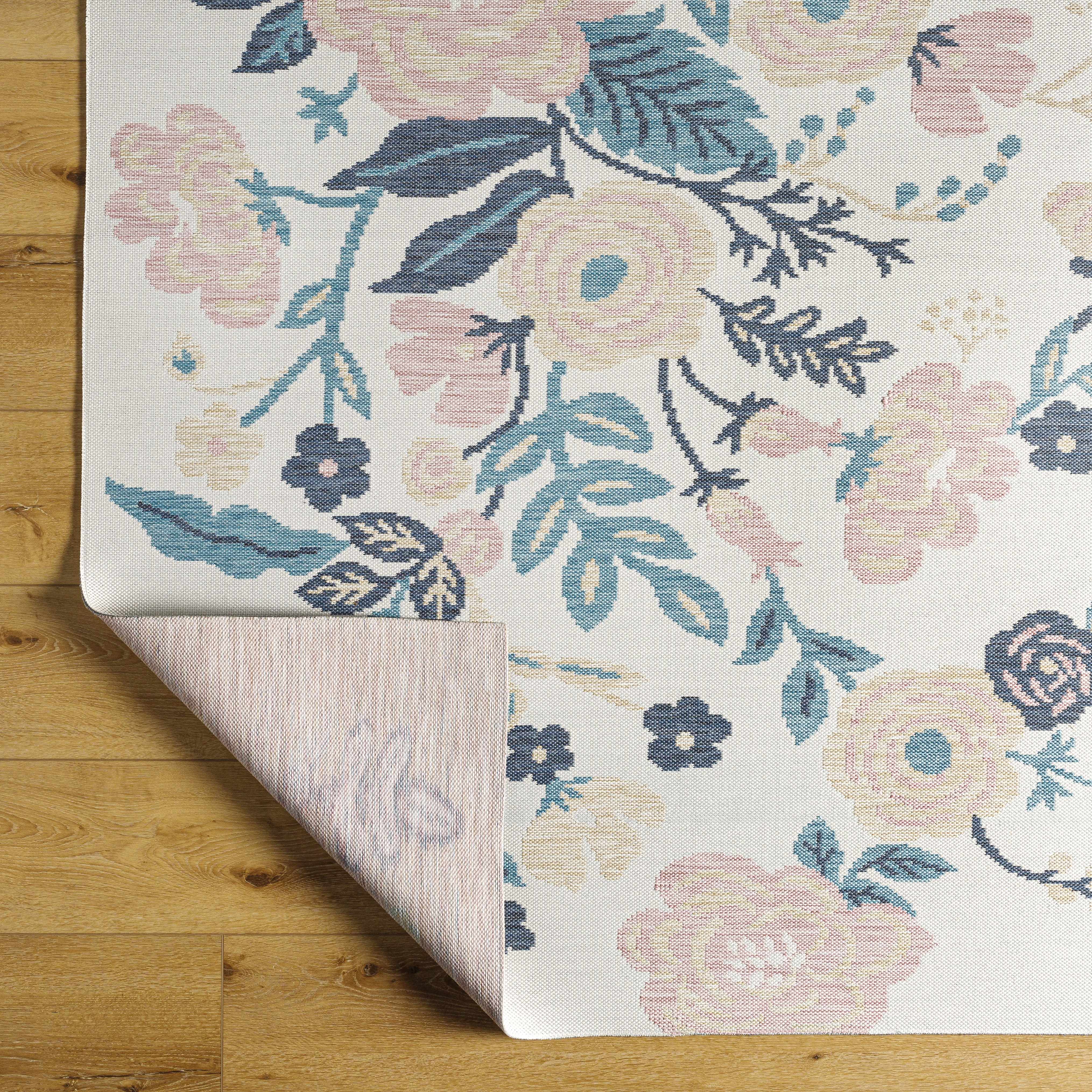 Ponto Cream & Blue Floral Outdoor Area Rug - Clearance - Image 3