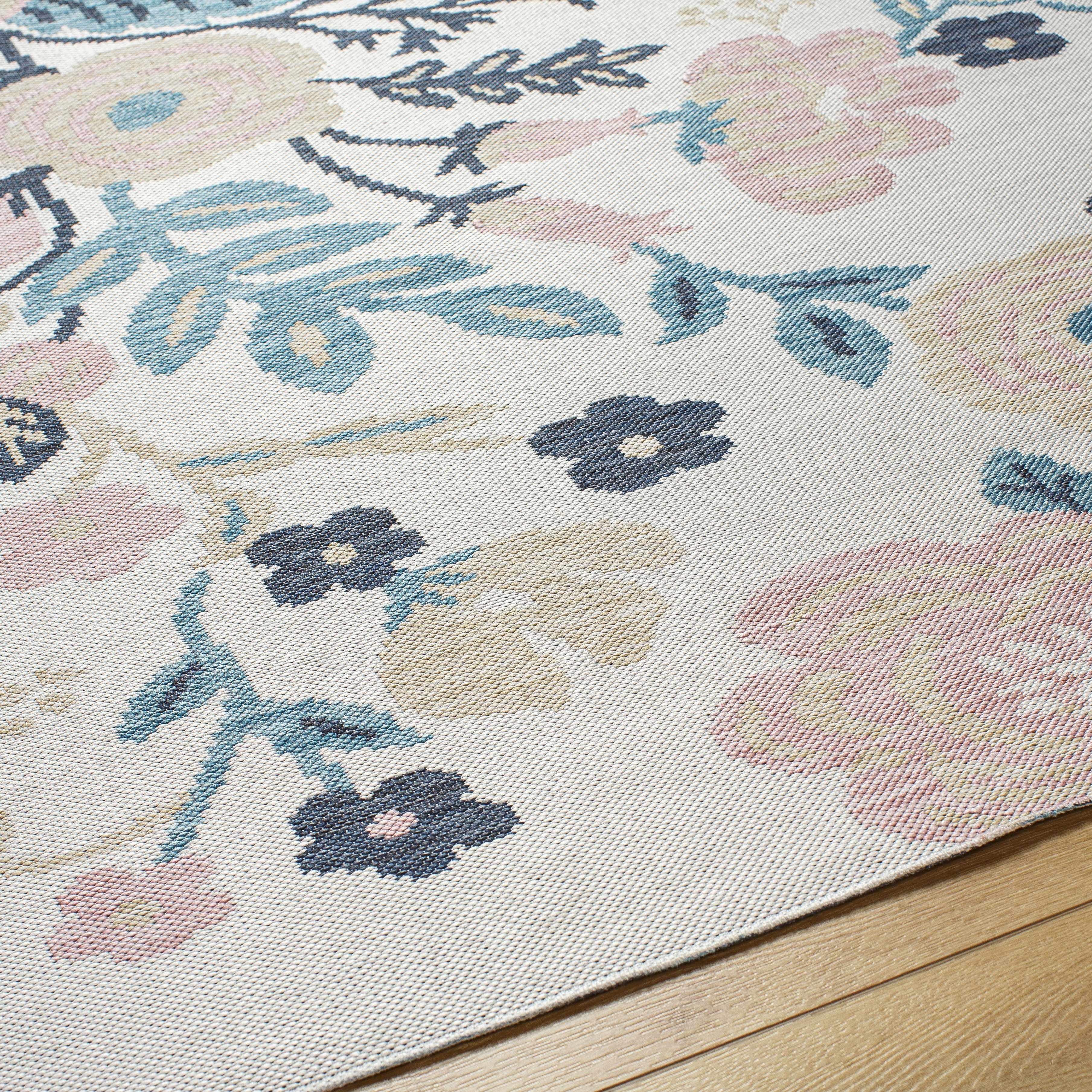 Ponto Cream & Blue Floral Outdoor Area Rug - Clearance - Image 4