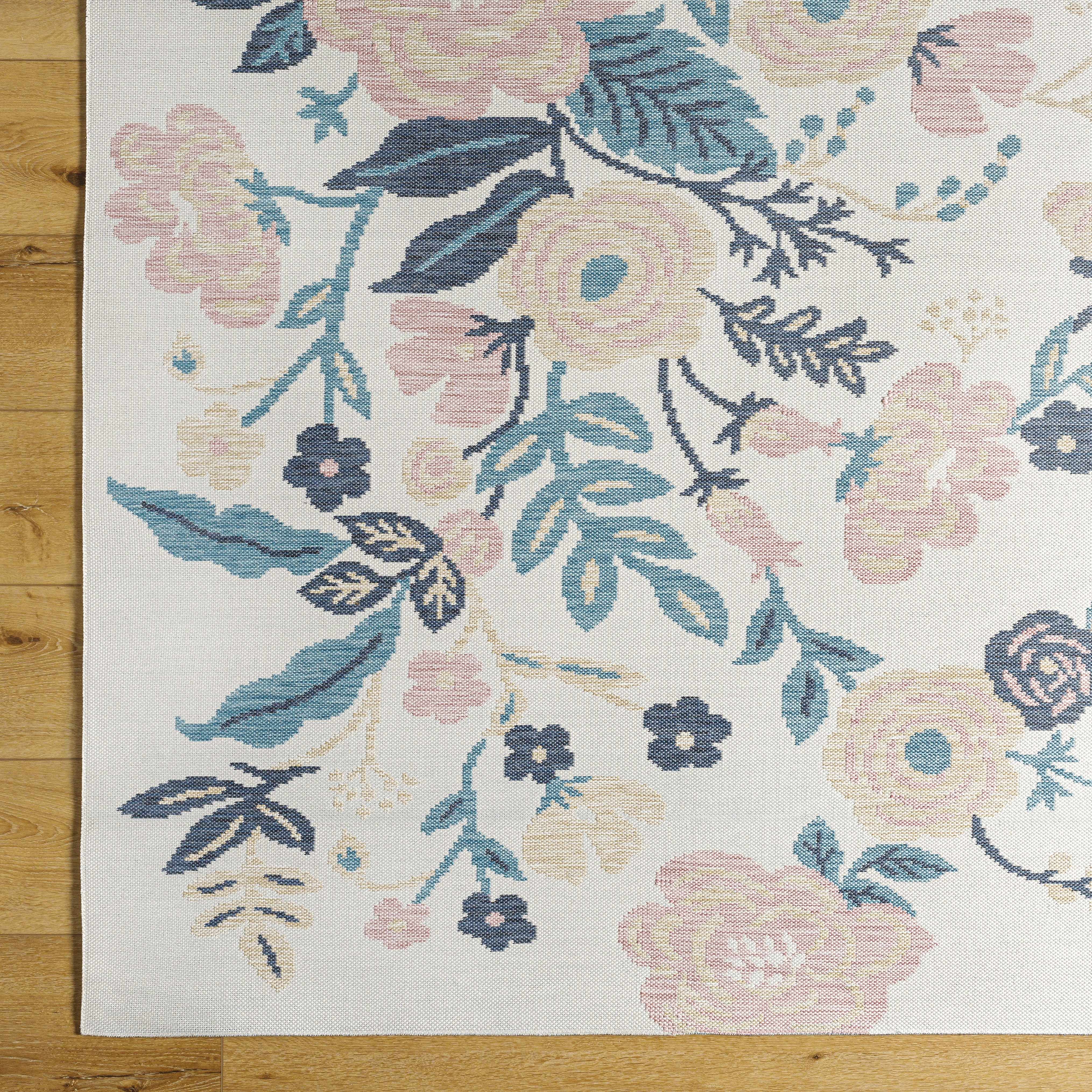 Ponto Cream & Blue Floral Outdoor Area Rug - Clearance - Image 5