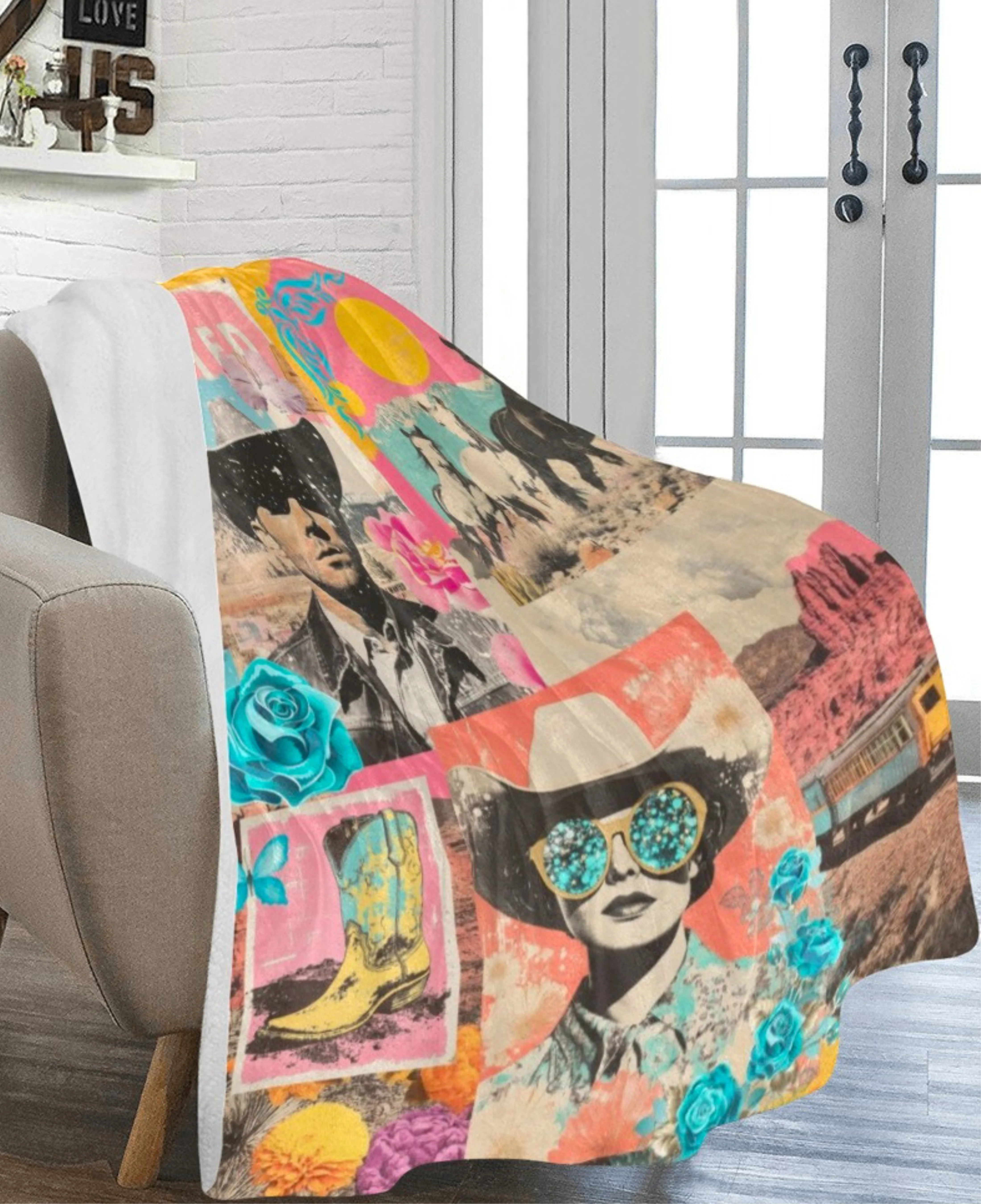 Pop Western Collage Throw Blanket Ultra-Soft Micro Fleece Blanket 60" x 80" Made in America - Image 6