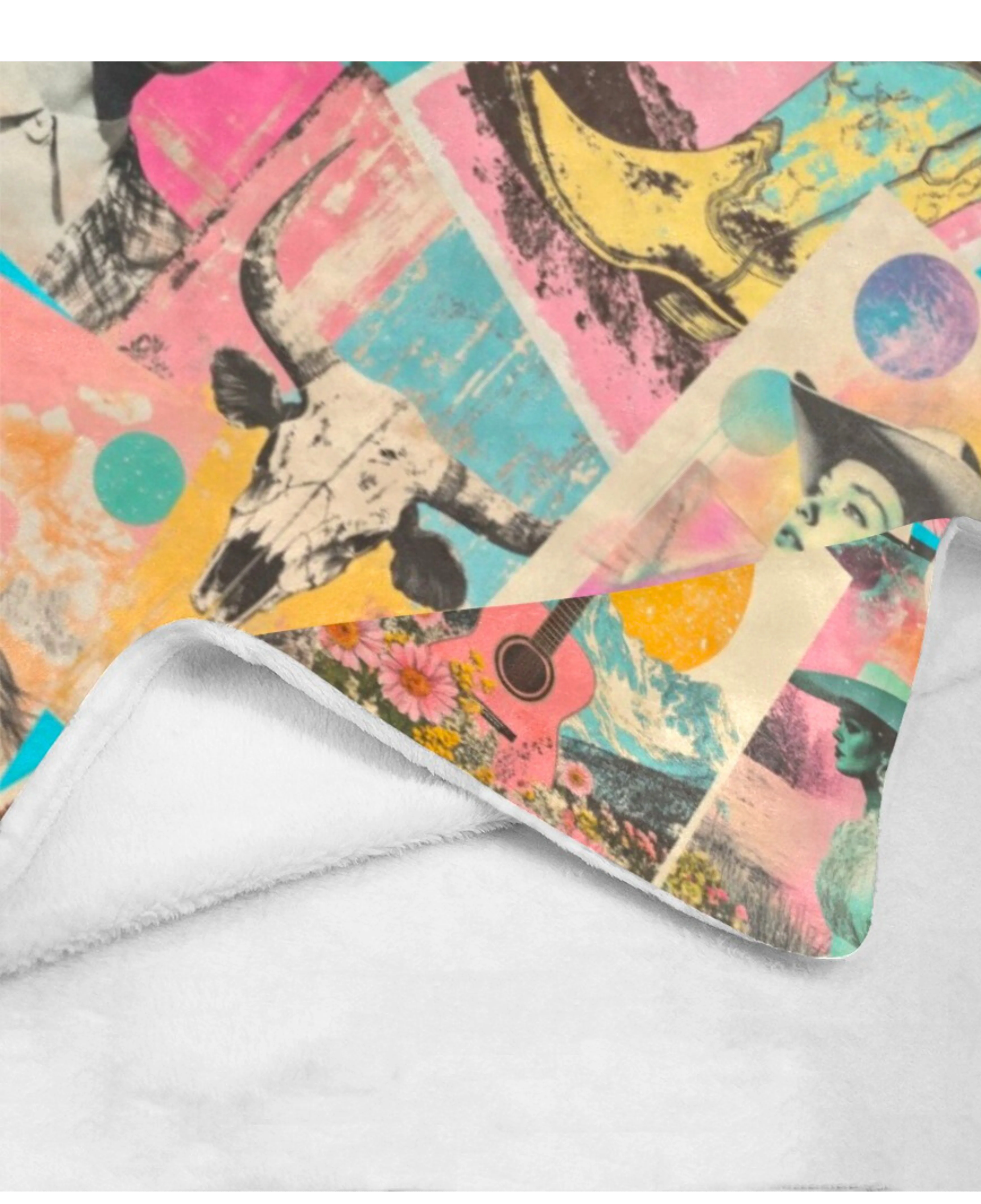 Pop Western Retro Cowgirl Collage Throw Blanket 60" x 80" Made in America - Image 5