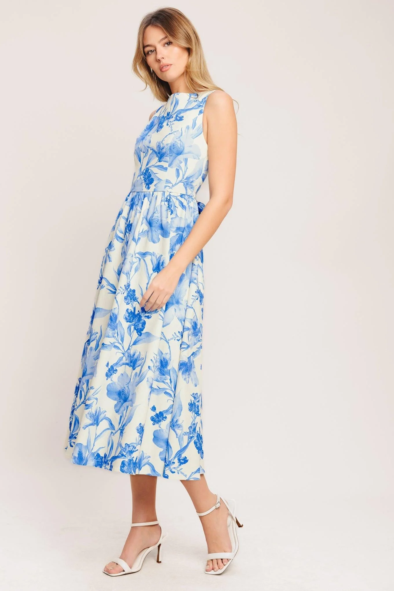 Porcelain Floral Woven Midi Dress - Image 6