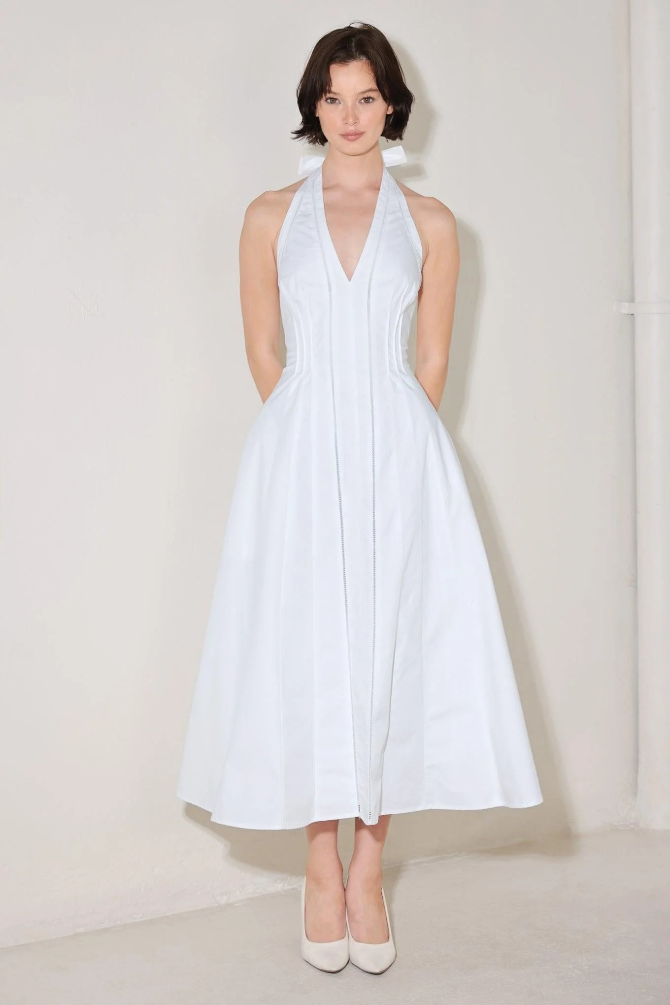 Powder Sky Halter Woven Midi Dress - Image 4