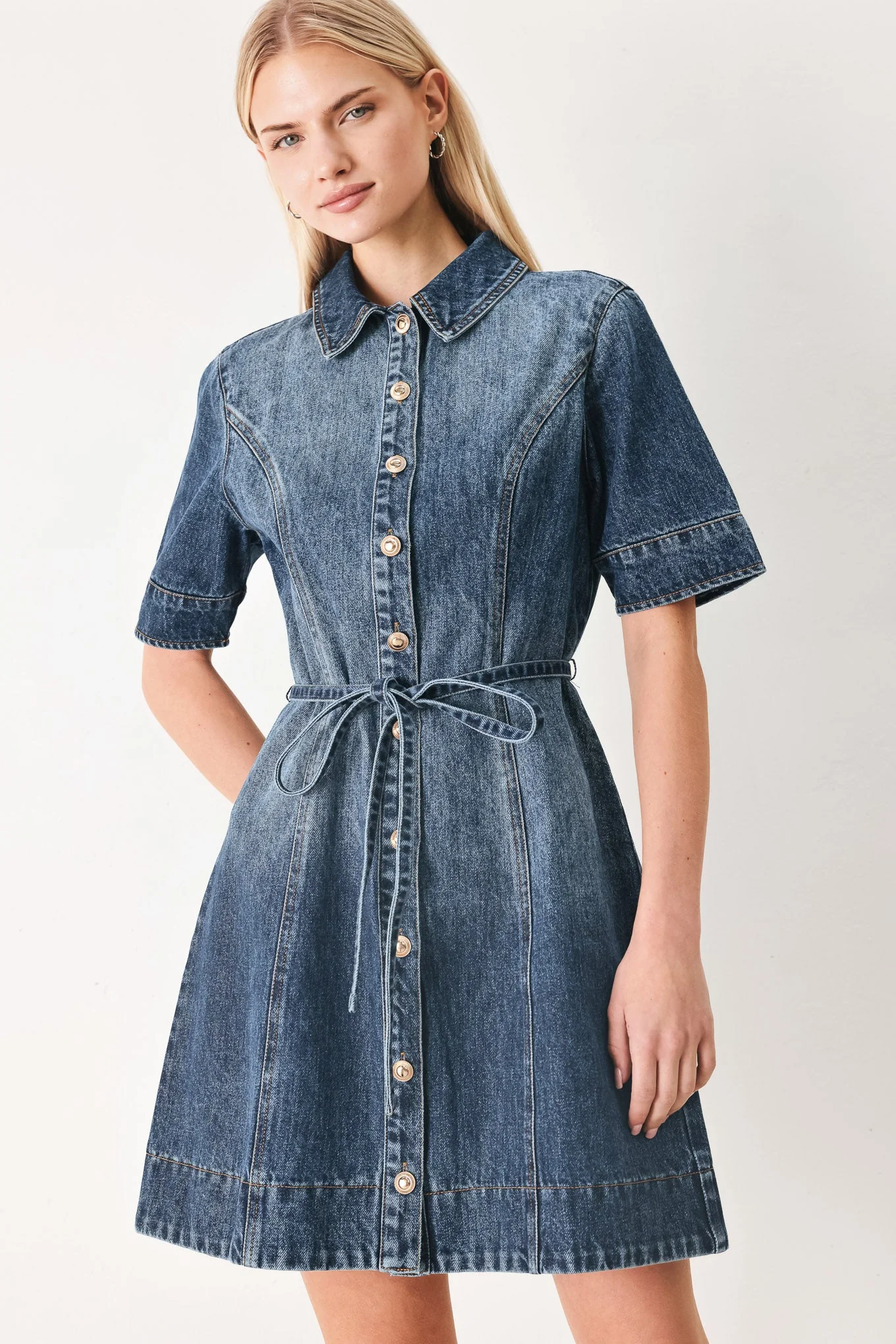Power in Denim Mini Dress - Image 5