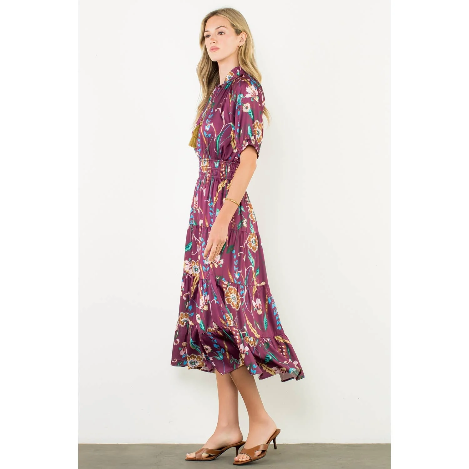 Presley-Smocked Waist Tassel Floral Maxi Dress - Image 3