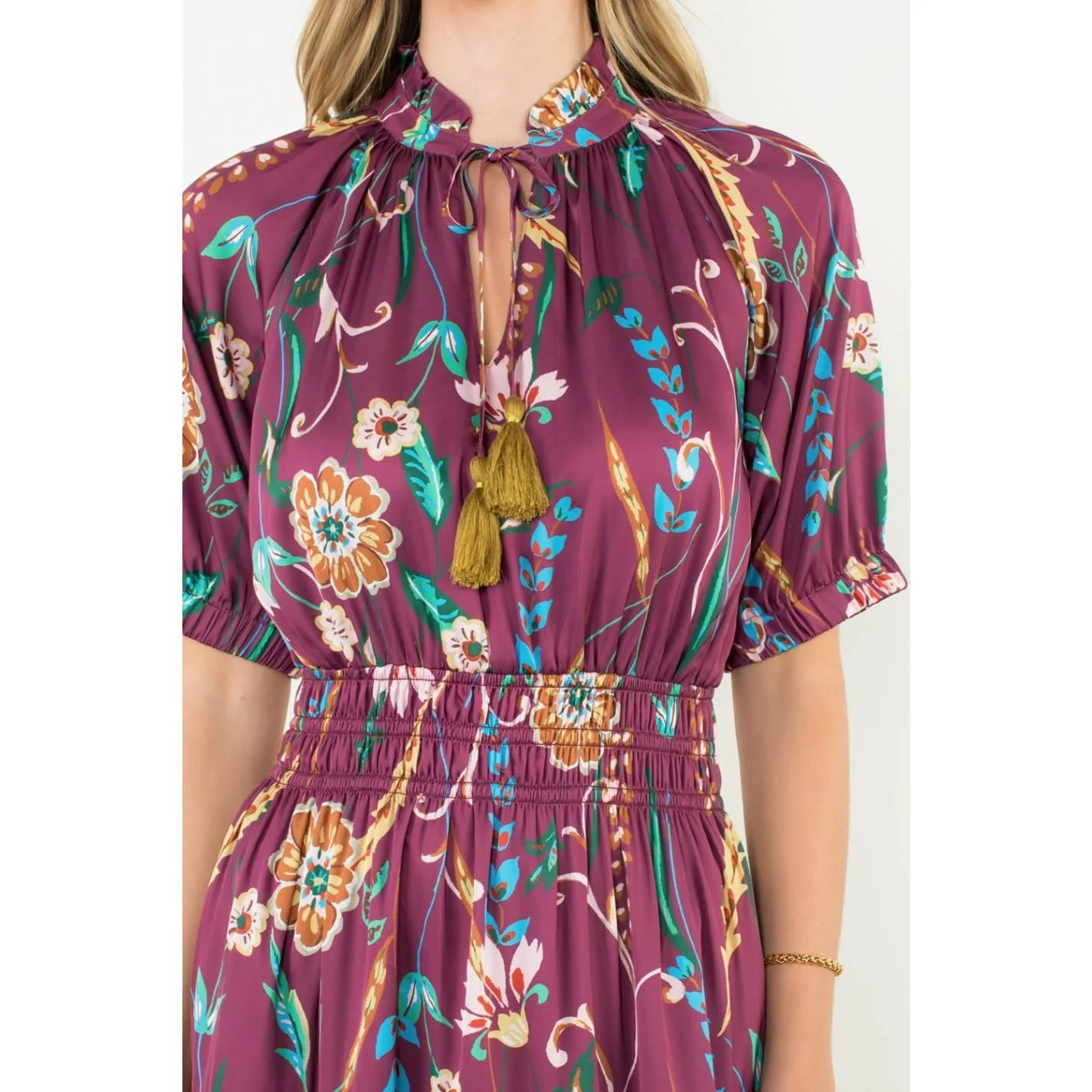 Presley-Smocked Waist Tassel Floral Maxi Dress - Image 4