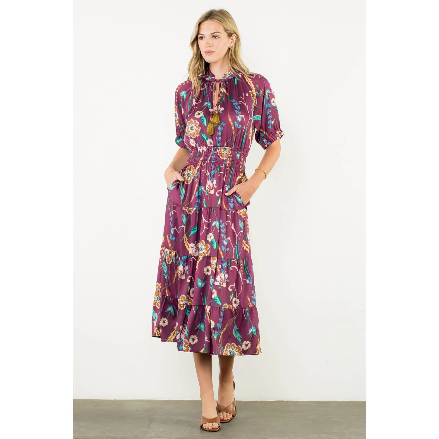 Presley-Smocked Waist Tassel Floral Maxi Dress - Image 7