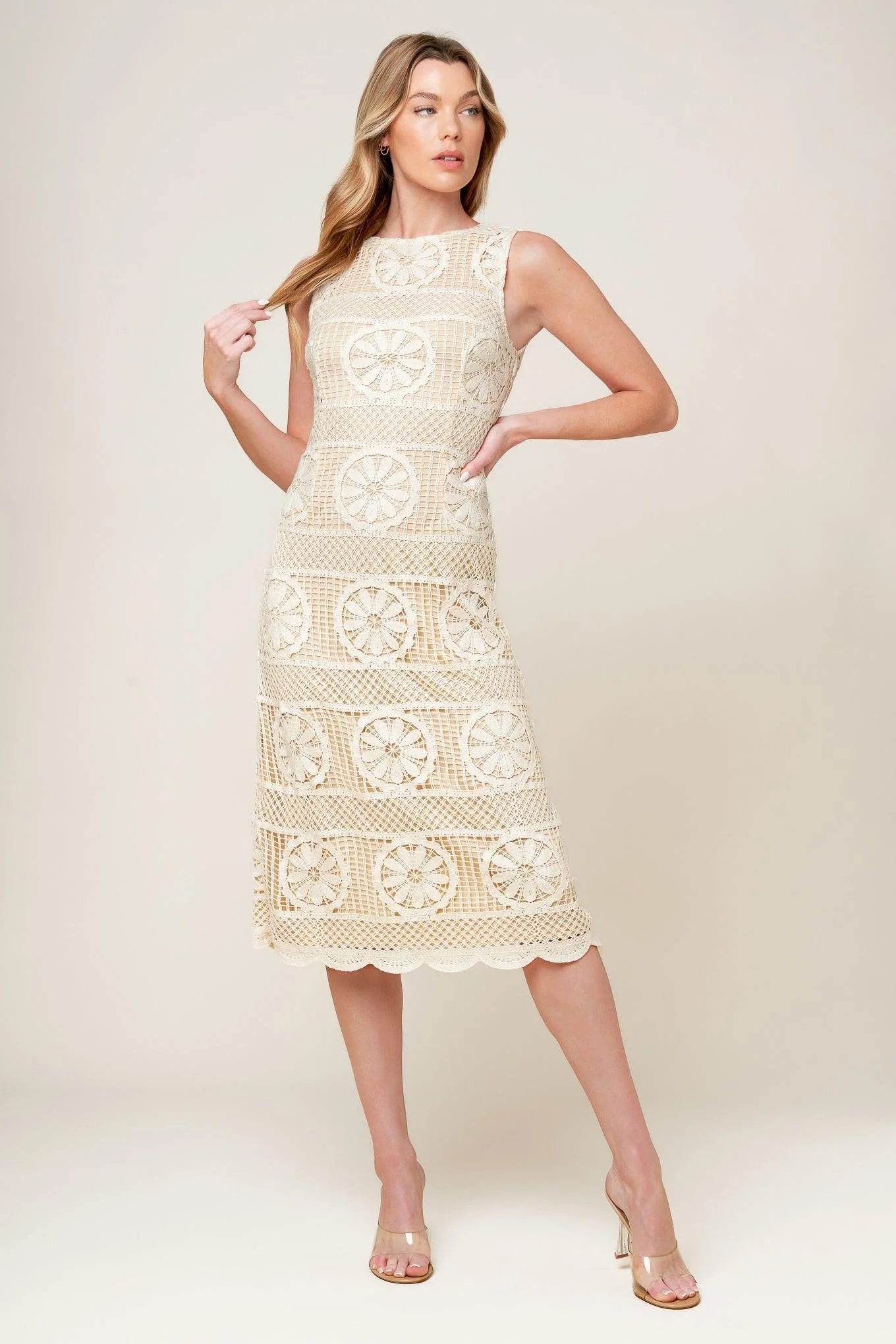 Prettiest Energy Cream Lace Midi Dress