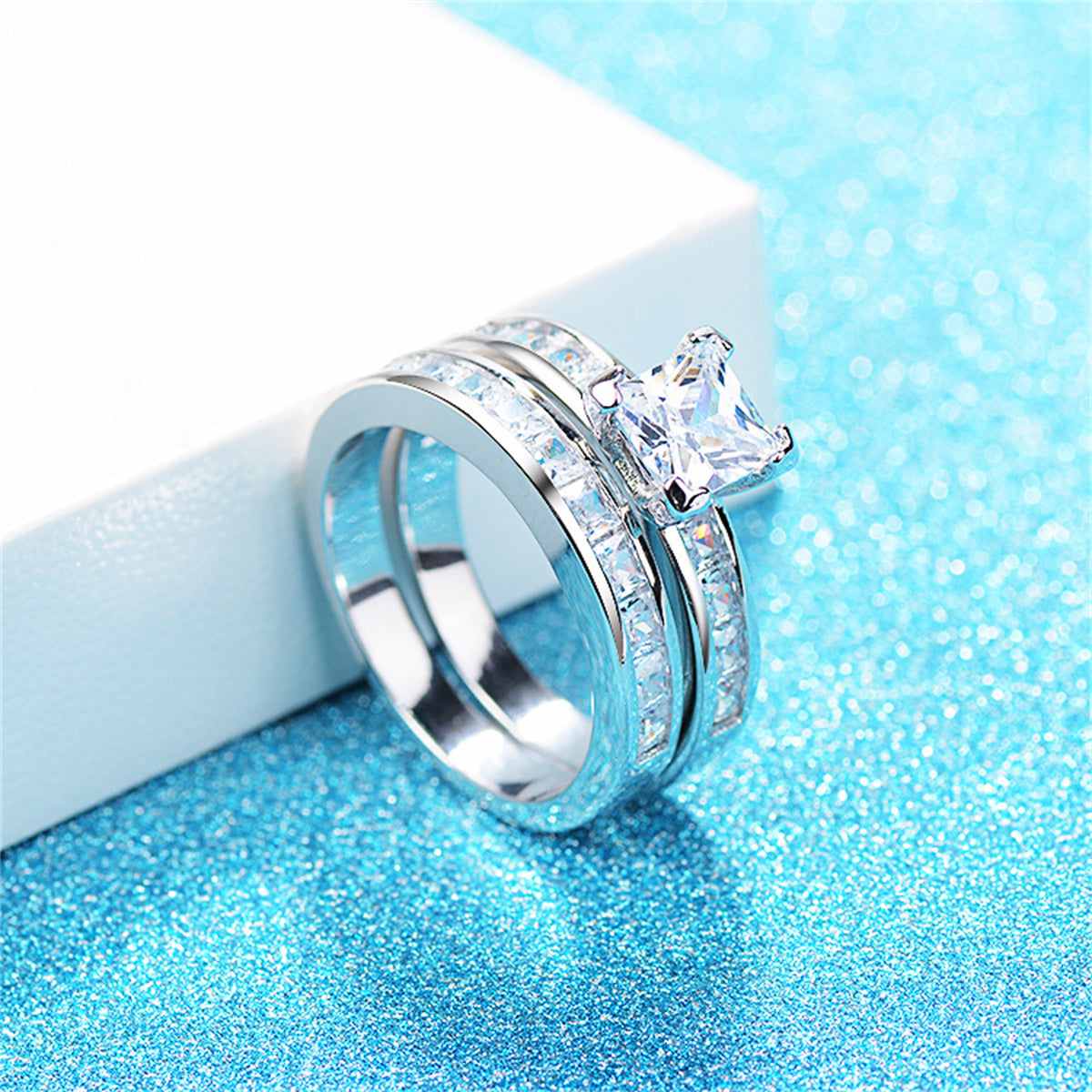 Princess Crystal & Silvertone Ring Set - Image 2
