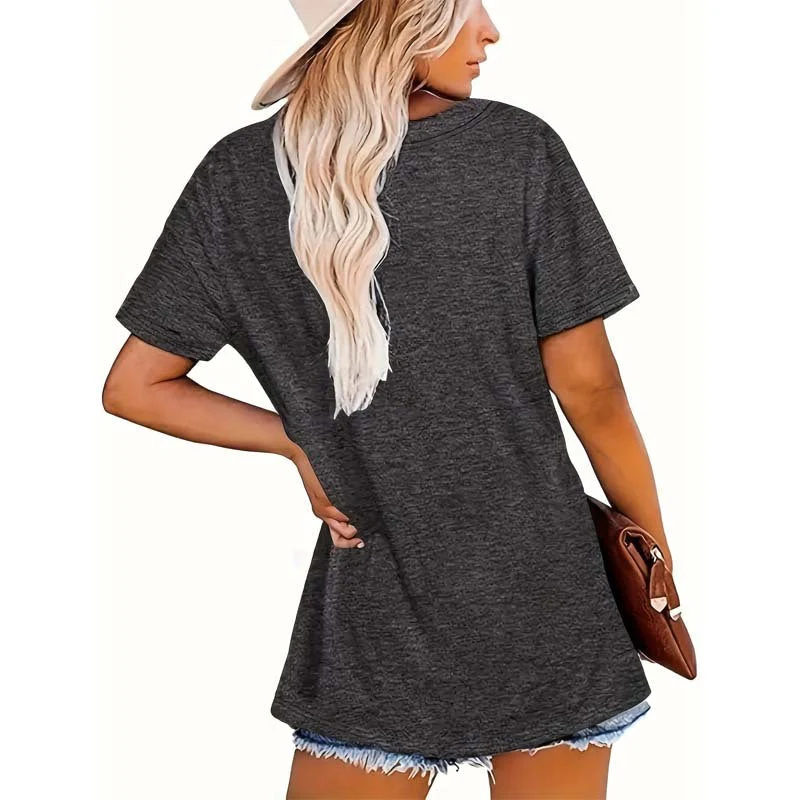 Print Crew Neck T-shirt, Casual Short Sleeve Top - Image 3